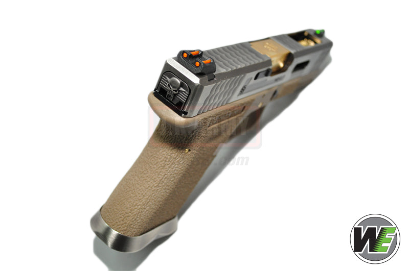 WE Custom Model 19 Pistol Airsoft T4 ( SV SLIDE / GD BARREL / TAN FRAME )
