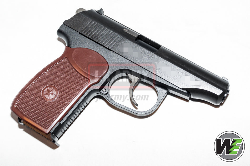 WE Makarov Gas Pistol with Marking and Dummy Suppressor ( BK w/ Brown Grip )