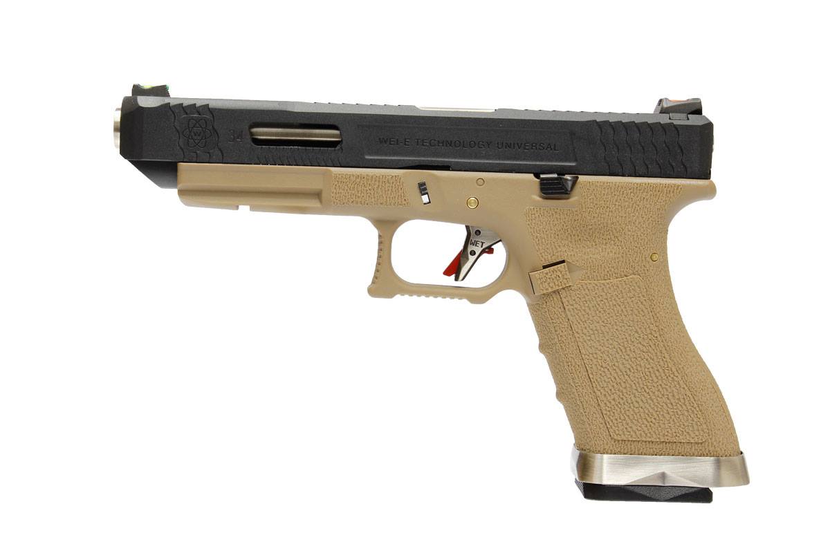 WE Model 3.4 T2 Metal Slide Silver Barrel GBB Pistol ( Tan )