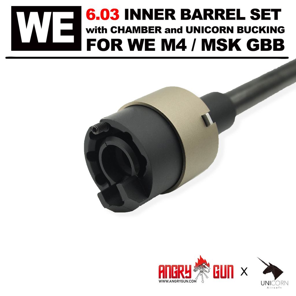 Angry Gun WE M4 6.03 Carbon Steel Inner Barrel Set ( With Chamber Set & Bucking ) ( for WE M4 / MSK GBBR )-370mm-60�