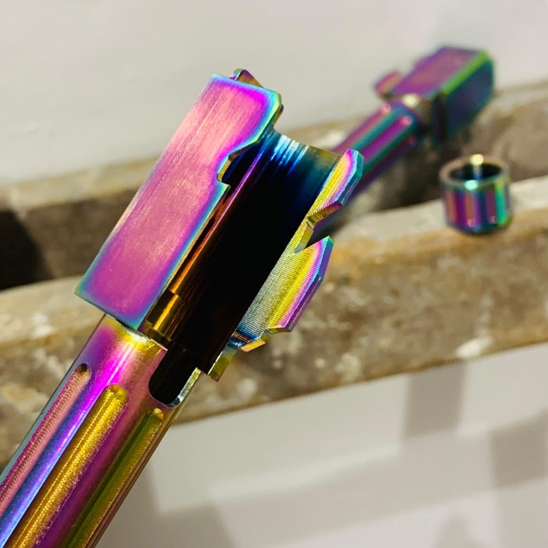 C&C Tac BKL Style Stainless Steel Threaded Outer Barrel 14mm CCW for TM G Model 17 - Chameleon ( Rainbow ) ( For Marui G17 ) ( BK List Style )