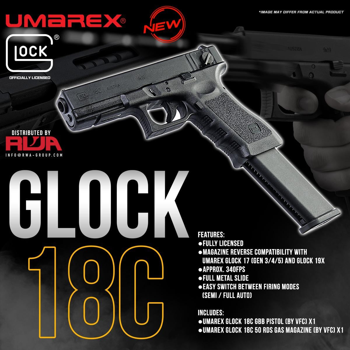 Umarex Glock 18C GBB Pistol ( by VFC ) ( Black ) #UM3T-G18G3-BK01
